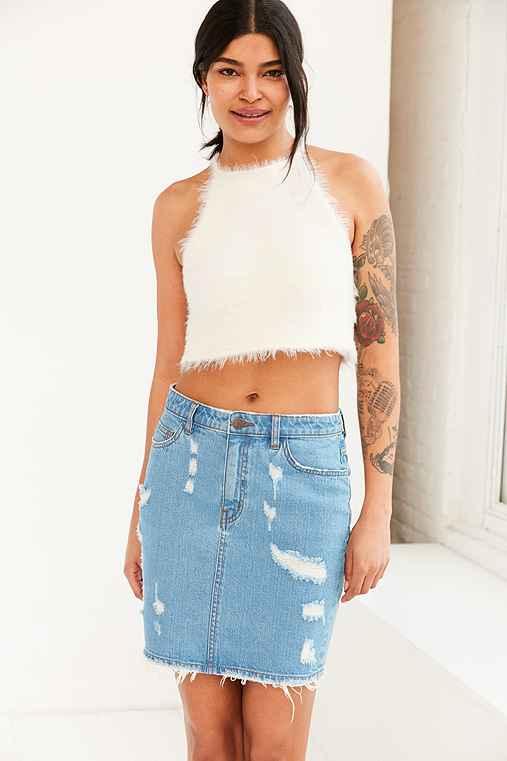Urban Outfitters Bdg Destroyed Denim Pencil Mini Skirt,rinsed Denim,l
