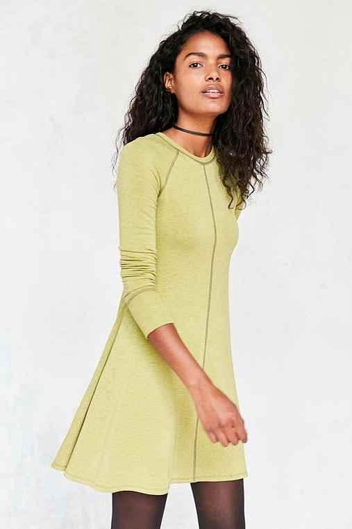 Urban Outfitters Bdg Outfield Long-sleeve Sweatshirt Mini Dress,chartreuse,m