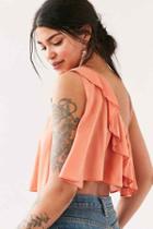 Urban Outfitters Silence + Noise Myra Asymmetrical Ruffle Blouse,orange,m