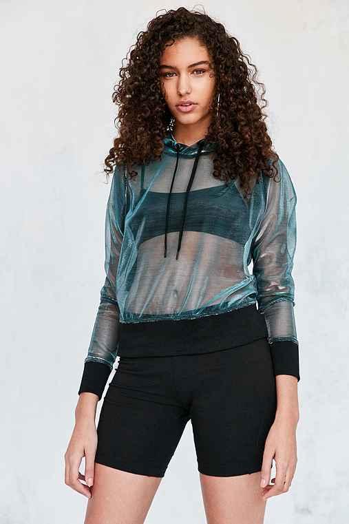 Urban Outfitters Silence + Noise Caviar Iridescent Shimmer Mesh Hoodie Top,blue,l