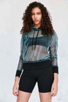 Urban Outfitters Silence + Noise Caviar Iridescent Shimmer Mesh Hoodie Top,blue,l