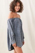 Urban Outfitters Urban Renewal Remade Off-the-shoulder Long-sleeved Flannel Shirt Dress