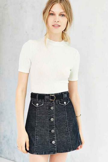 bdg Button-front Corduroy Mini Skirt,black,4
