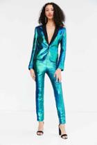 Urban Outfitters Silence + Noise Sirena Iridescent Suit Pant,dark Turquoise,4