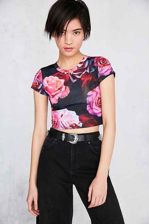 Urban Outfitters Silence + Noise Virtual Babe Crop Tee,black,s