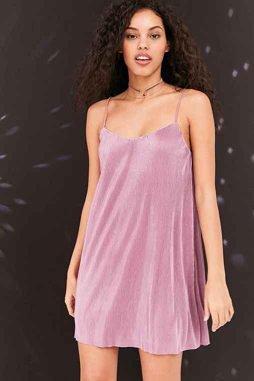 Urban Outfitters Kimchi Blue Iridescent Accordion Pleat Mini Slip Dress,mauve,s