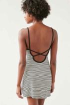 Urban Outfitters Bdg Strappy-back Ribbed Knit Mini Dress,black & White,l