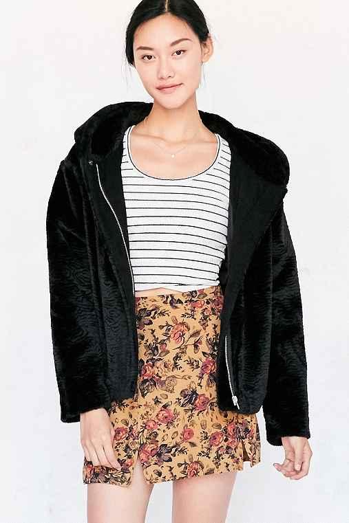 Urban Outfitters Silence + Noise Faux Fur Hooded Bomber Jacket,black,m/l