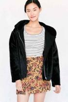 Urban Outfitters Silence + Noise Faux Fur Hooded Bomber Jacket,black,m/l