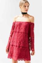 Urban Outfitters Kimchi Blue Lace Off-the-shoulder Mini Dress,red,xs