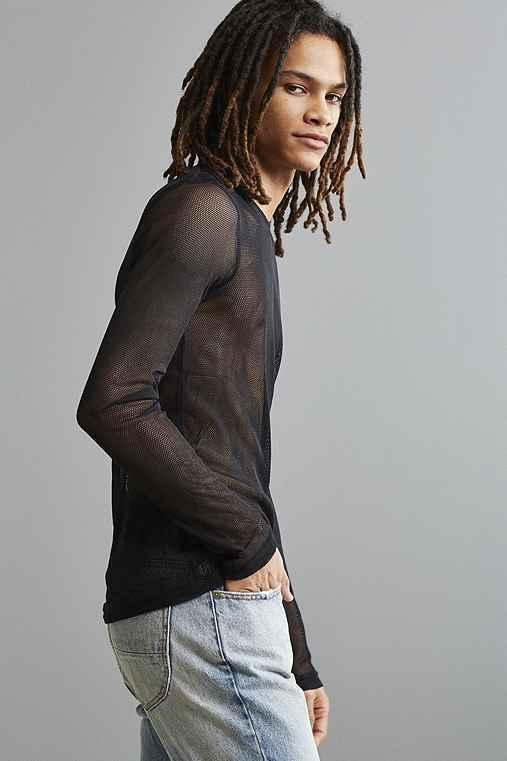 Urban Outfitters Tripp Nyc Fishnet Long Sleeve Tee,black,l