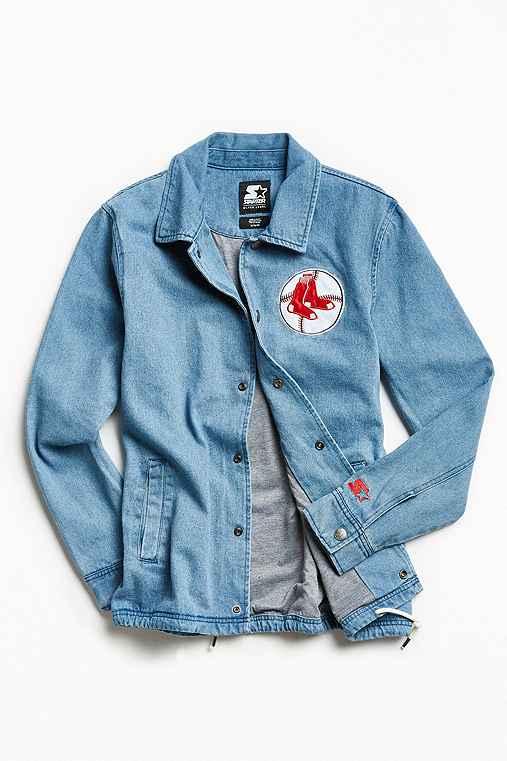Urban Outfitters Starter X Uo Mlb Boston Denim Coach Jacket,indigo,s