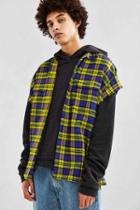 Urban Outfitters Uo Peacock Plaid Cap Sleeve Button-down Shirt,yellow,s
