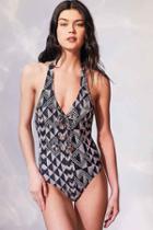 Urban Outfitters Amuse Society Elese Halter One-piece Swimsuit,black,s