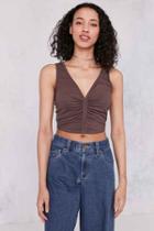 Urban Outfitters Silence + Noise Laurel Ruched-front Cropped Cupro Tank Top,brown,xs