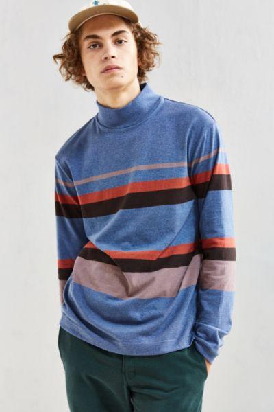 Urban Outfitters Uo Box Fit Stripe Mock Neck Long Sleeve Tee