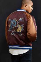 Urban Outfitters Uo Embroidered Dragon Souvenir Jacket,maroon,l