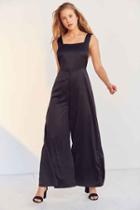 Urban Outfitters So It Goes The Label Satin Apron Culotte Jumpsuit,black,xs