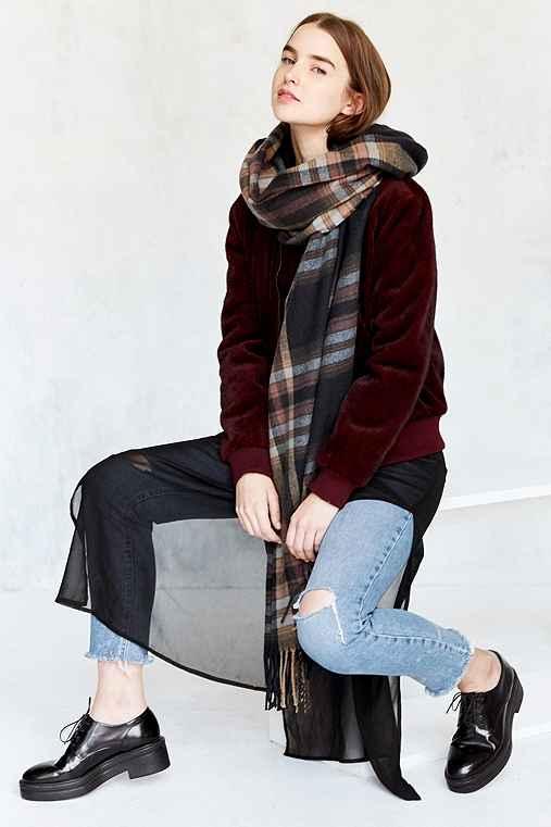 Urban Outfitters Plaid Blanket Scarf,green,one Size