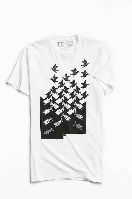 Urban Outfitters M. C. Escher Sky And Water Tee,white,s
