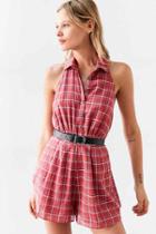 Urban Outfitters Cooperative Plaid Collared Halter Romper,red,s