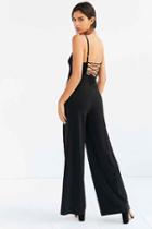 Urban Outfitters Silence + Noise Midnight Lace-up Back Jumpsuit,black,l