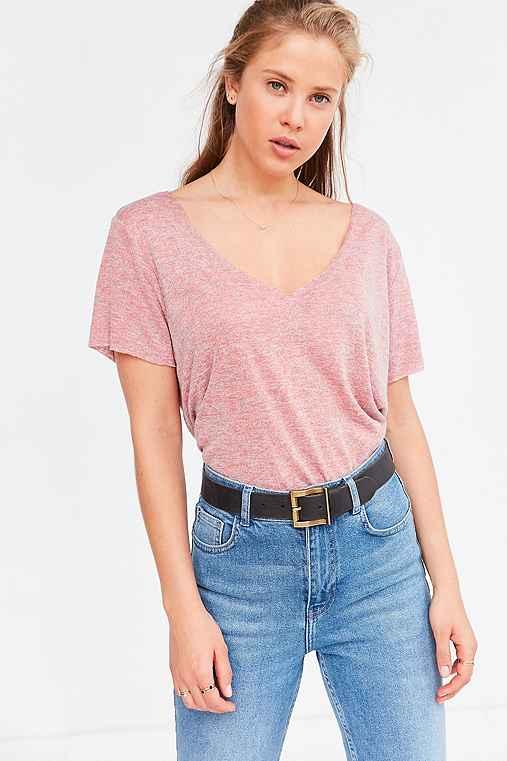 Urban Outfitters Project Social T Textured-knit V-neck Tee,light Red,m