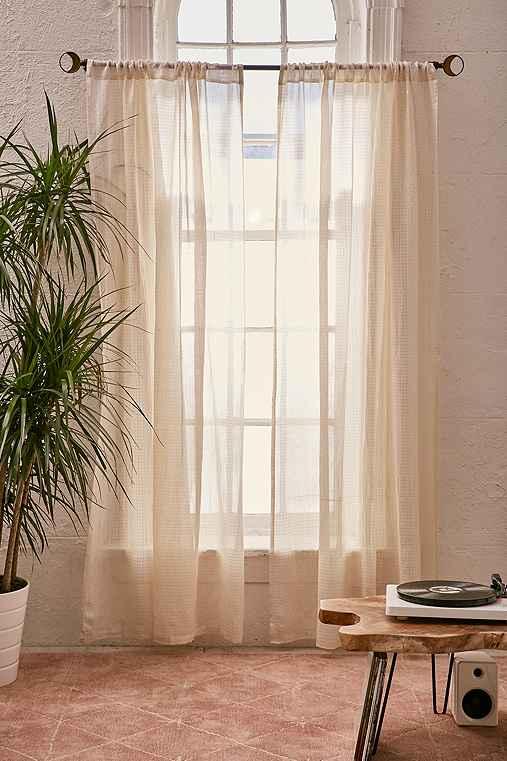 Urban Outfitters Metallic Thread Grid Curtain,cream,52x84