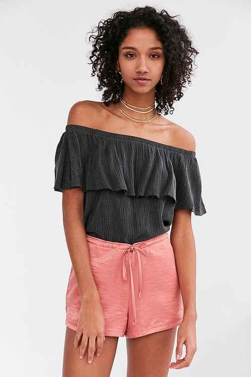 Urban Outfitters Ecote Winona Ruffle Off-the-shoulder Top,black,s