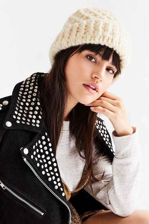 Urban Outfitters Braided Cuff Toque Hat,ivory,one Size
