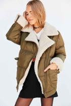 Urban Outfitters Silence + Noise Jessa Sherpa Lined Puffer Coat,olive,m