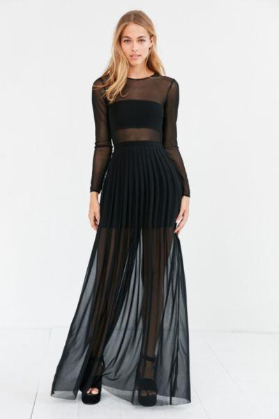 Silence + Noise Katerina Pleated Mesh Maxi Dress