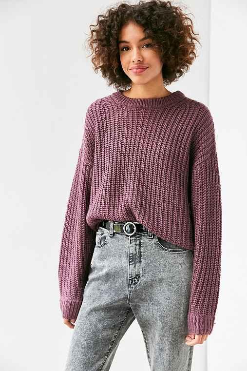 Urban Outfitters Bdg Ashley Waffle Stitch Crew Neck Sweater,violet,s