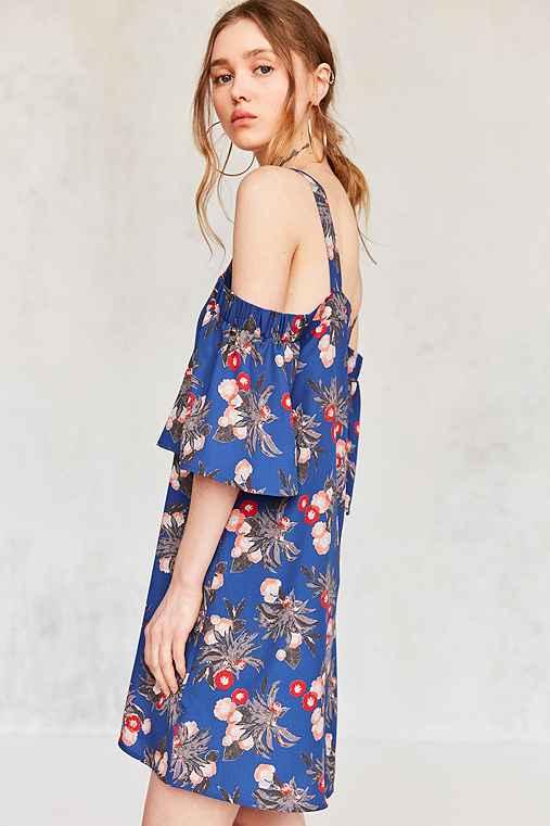 Urban Outfitters Kimchi Blue Cold-shoulder Flutter Sleeve Dress,blue Multi,l