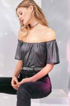 Urban Outfitters Ecote Bianca Shimmer Off-the-shoulder Top,black,m