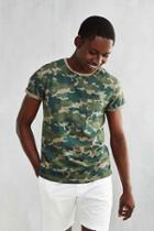 Urban Outfitters Feathers Printed Roll Sleeve Tee,green Multi,xs