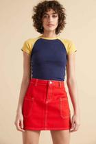 Urban Outfitters Bdg Contrast Stitch Twill A-line Mini Skirt,red,xs