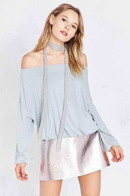 Urban Outfitters Silence + Noise Free Bird Dolman-sleeve Off-the-shoulder Top,grey,s