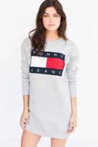 Urban Outfitters Tommy Jeans For Uo '90s Logo Sweatshirt Mini Dress,grey,m