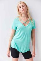 Urban Outfitters Project Social T Karlie Cross-front Deep-v Tee,turquoise,xs
