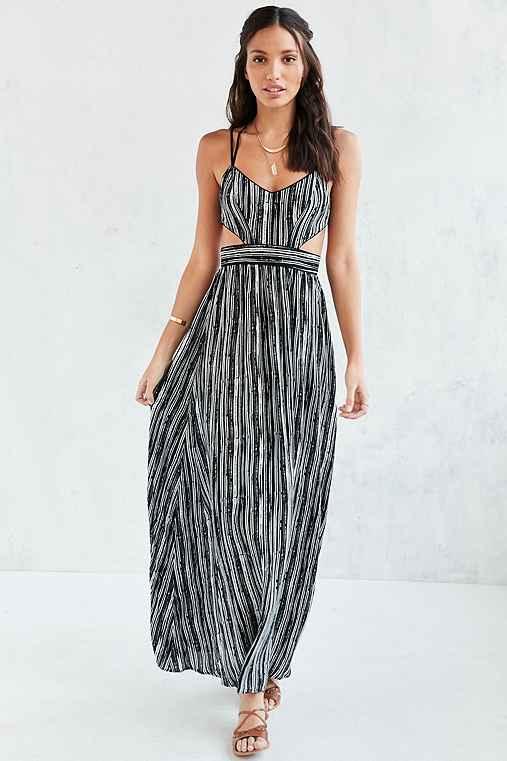 Urban Outfitters Ecote Hannah Strappy Back Maxi Dress,black & White,2