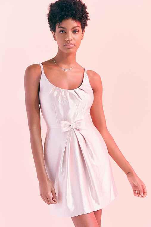 Urban Outfitters Kimchi Blue Taylor Shimmer Bow Waist Mini Dress,pink,4