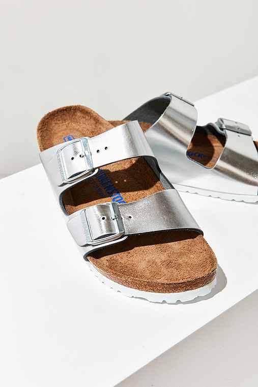 Urban Outfitters Birkenstock Metallic Arizona Soft Footbed Slide,silver,euro 39