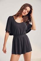 Urban Outfitters Silence + Noise Moonie Heavy Cupro Flutter-sleeve Romper,washed Black,xs