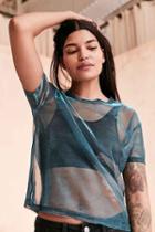 Urban Outfitters Silence + Noise Iridescent Shimmer Mesh Tee,blue,m