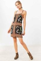 Urban Outfitters Ecote Strappy Printed Mini Slip Dress,black Multi,l