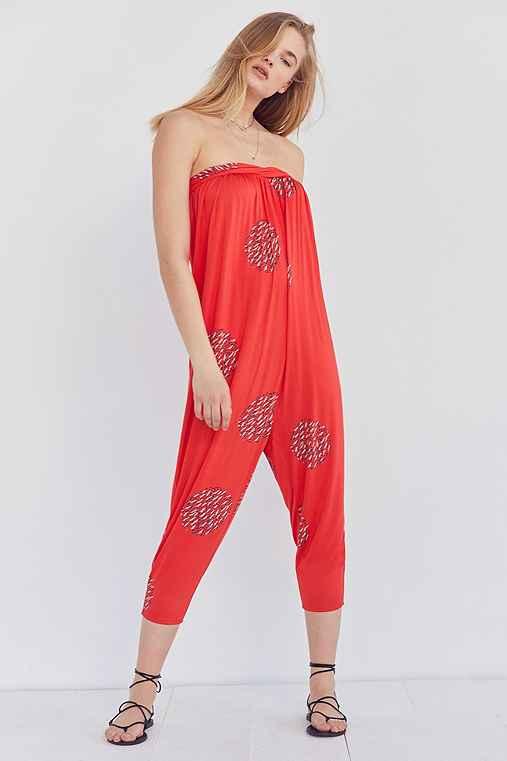 Urban Outfitters Silence + Noise Jerry Strapless Balloon Jumpsuit,red Multi,m