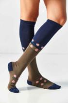 Urban Outfitters Out From Under Flower Colorblock Knee Sock,blue Multi,one Size