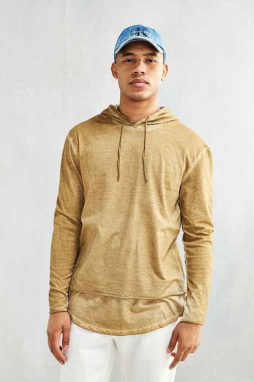 Urban Outfitters Washed Double Layer Hooded Long Sleeve Tee,honey,m