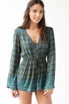 Urban Outfitters Ecote Helena Button-down Romper,teal,xs